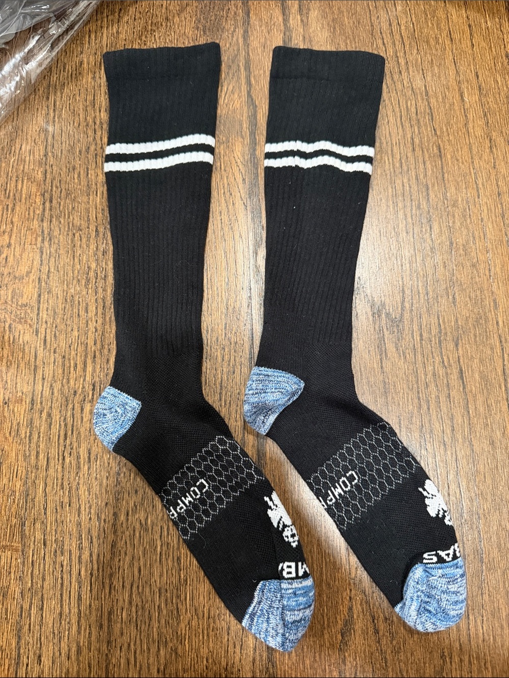Bombas Black Athletic Knee-High Compression Socks with White Stripes